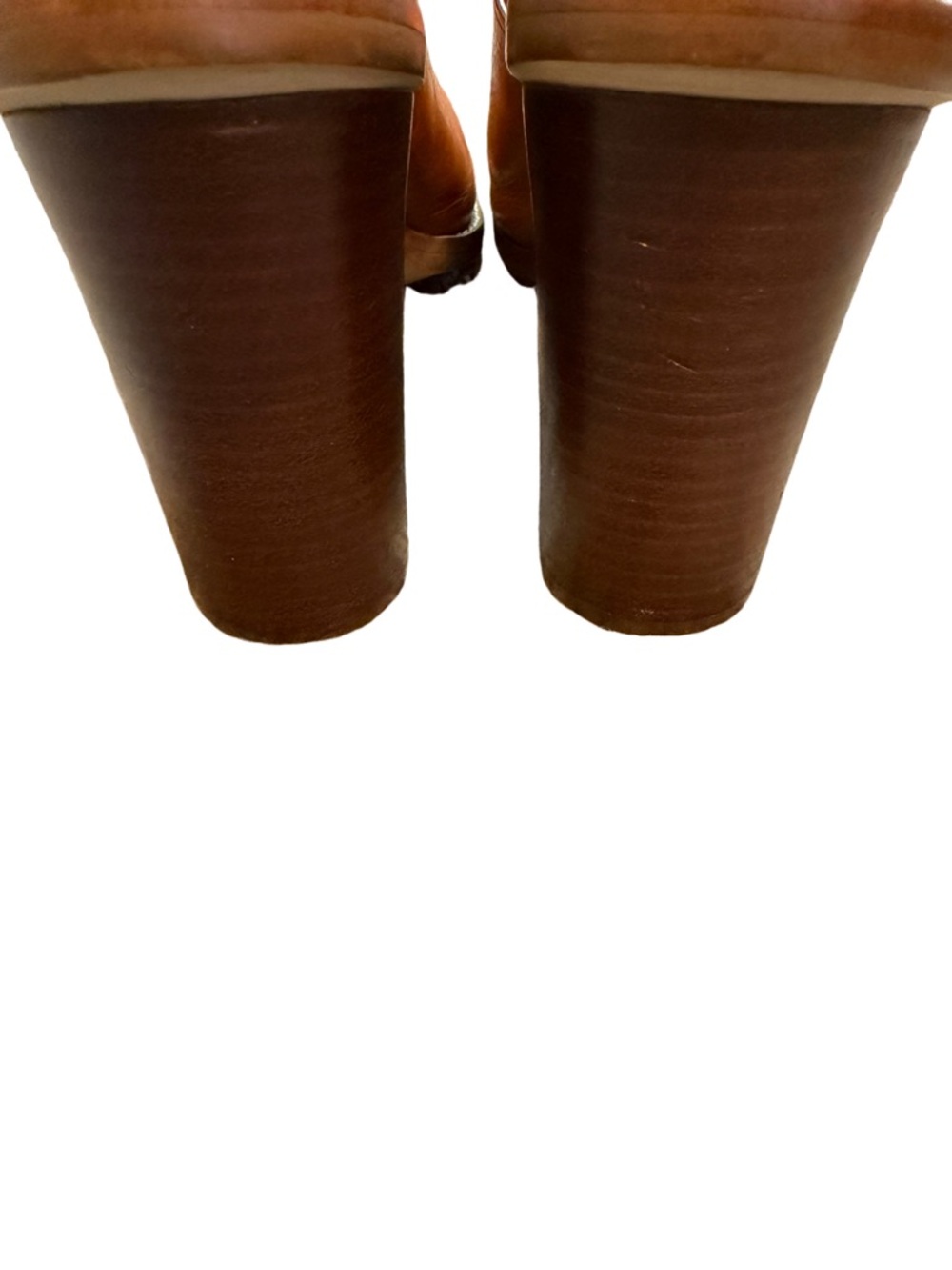 J Crew Leather Mule Heels Cognac Brown Block Heel Size 10 - Picture 10 of 12